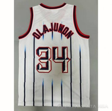 Camiseta Hakeem Olajuwon NO 34 Houston Rockets Mitchell & Ness 1996-97 Blanco