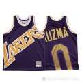 Camiseta Kyle Kuzma #0 Los Angeles Lakers Mitchell & Ness Big Face Violeta