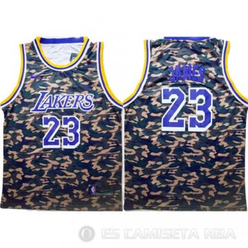 Camiseta Lebron James #23 Camuflaje Los Angeles Lakers Verde