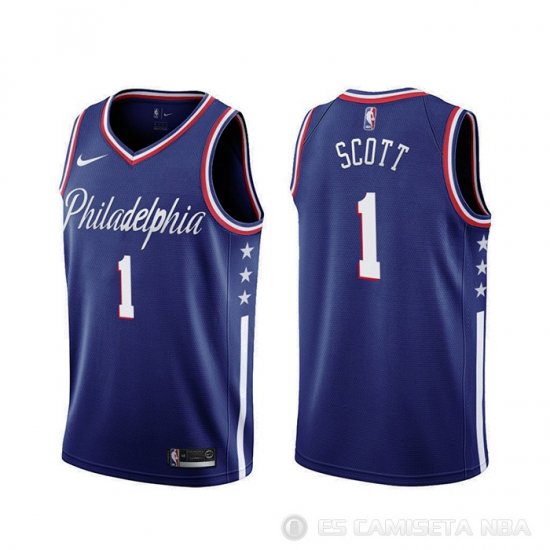 Camiseta Mike Scott #1 Philadelphia 76ers Ciudad 2019-20 Azul - Haga un click en la imagen para cerrar