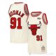 Camiseta Dennis Rodman #91 Chicago Bulls Mitchell & Ness Chainstitch Crema