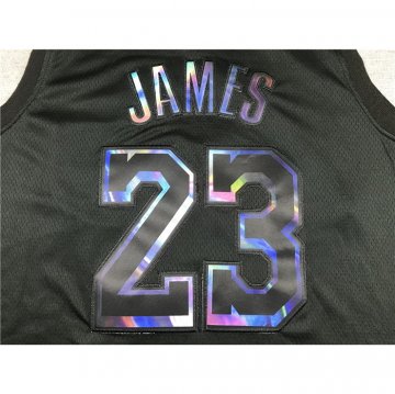 Camiseta LeBron James NO 23 Los Angeles Lakers Iridescent Logo Negro