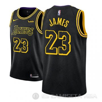 Camiseta Lebron James #23 Los Angeles Lakers Nino Ciudad 2017-18 Negro