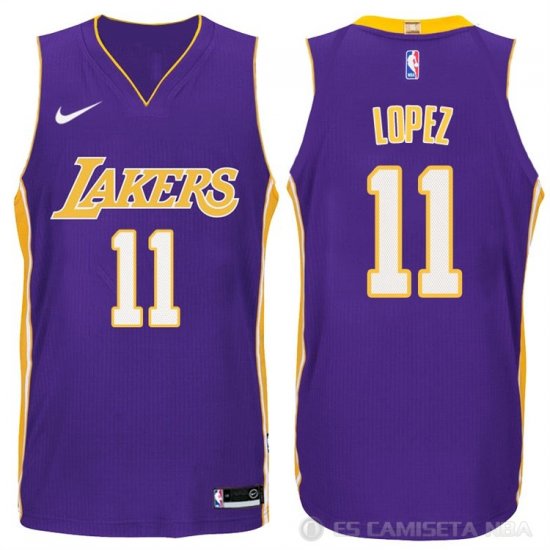 Camiseta Lopez #11 Los Angeles Lakers Autentico 2017-18 Violeta - Haga un click en la imagen para cerrar