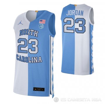 Camiseta Michael Jordan #23 NCAA North Carolina Tar Heels Split Azul Blanco