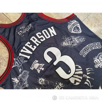 Camiseta Allen Iverson #3 Philadelphia 76ers Mitchell & Ness 1997-98 Tattoo Negro