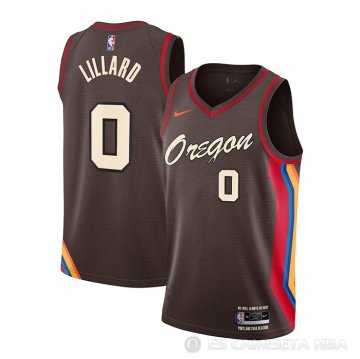 Camiseta Damian Lillard NO 0 Portland Trail Blazers Ciudad 2020-21 Marron