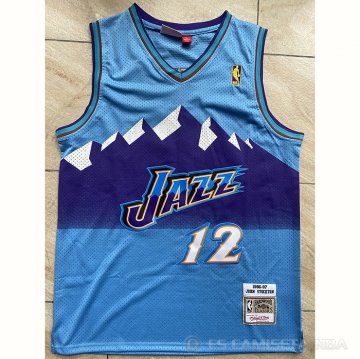 Camiseta John Stockton #12 Utah Jazz Mitchell & Ness 1996-97 Azul