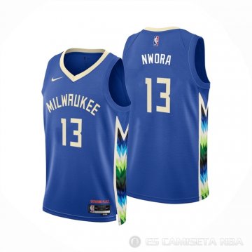 Camiseta Jordan Nwora #13 Milwaukee Bucks Ciudad 2022-23 Azul
