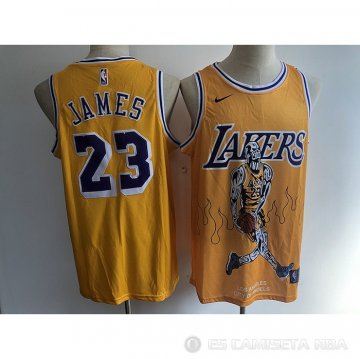 Camiseta LeBron James NO 23 Hardwood Classics Skull Edition Amarillo