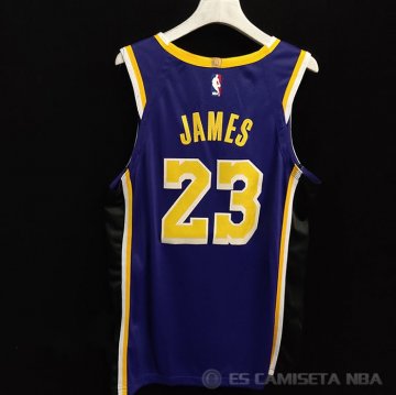 Camiseta LeBron James #23 Los Angeles Lakers Statement Autentico Violeta
