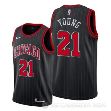 Camiseta Thaddeus Young #21 Chicago Bulls Statement Edition Negro
