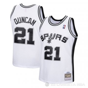 Camiseta Tim Duncan #21 San Antonio Spurs Nino Mitchell & Ness 1998-99 Blanco