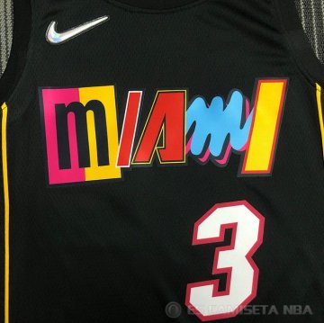 Camiseta Dwyane Wade NO 3 Miami Heat Ciudad 2021-22 Negro