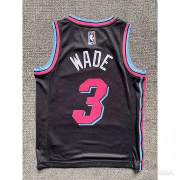 Camiseta Dwyane Wade #3 Miami Heat Nino Ciudad Negro
