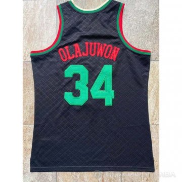 Camiseta Hakeem Olajuwon NO 34 Houston Rockets Mitchell & Ness 1993-94 Negro