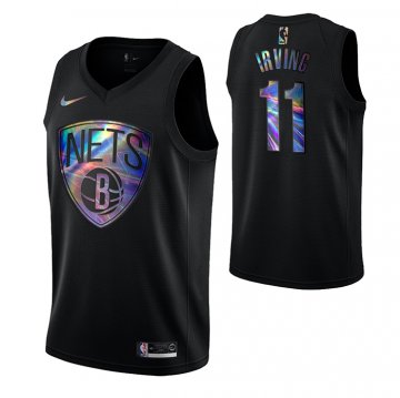 Camiseta Kyrie Irving NO 11 Brooklyn Nets Iridescent Logo Negro
