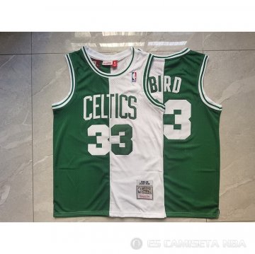 Camiseta Larry Bird #33 Boston Celtics Mitchell & Ness 1985-86 Split Blanco Verde