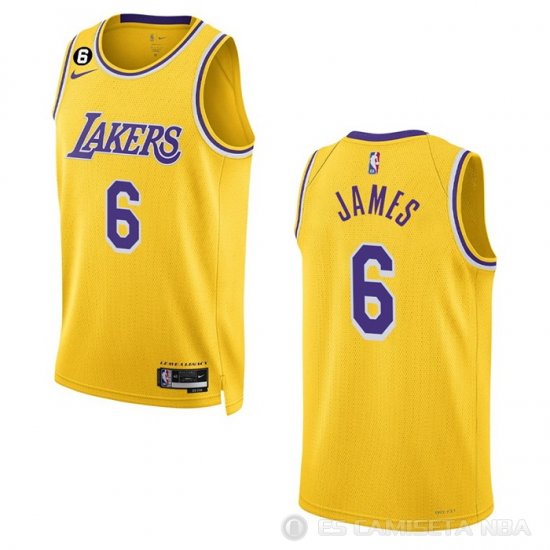 Camiseta LeBron James #6 Los Angeles Lakers Icon 2022-23 Amarillo - Haga un click en la imagen para cerrar