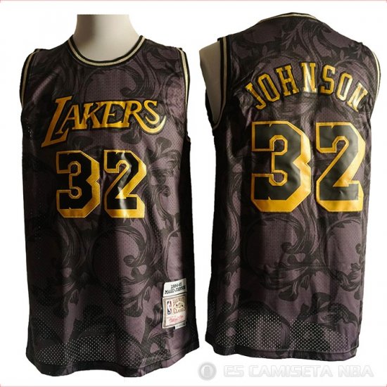 Camiseta Magic Johnson #32 Los Angeles Lakers Hardwood Classics Negro - Haga un click en la imagen para cerrar