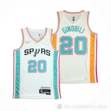 Camiseta Manu Ginobili NO 20 San Antonio Spurs Ciudad 2021-22 Blanco