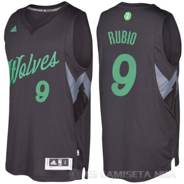 Camiseta Ricky Rubio #9 Minnesota Timberwolves Navidad 2016 Negro