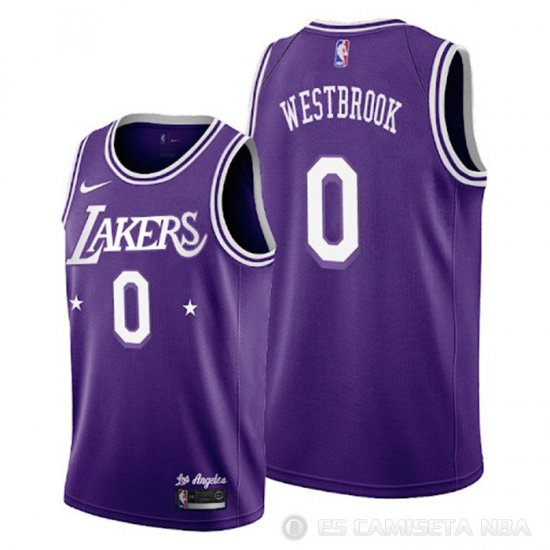 Camiseta Russell Westbrook NO 0 Los Angeles Lakers Ciudad 2021-22 Violeta - Haga un click en la imagen para cerrar