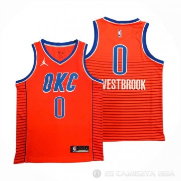 Camiseta Russell Westbrook NO 0 Oklahoma City Thunder Statement 2021 Naranja