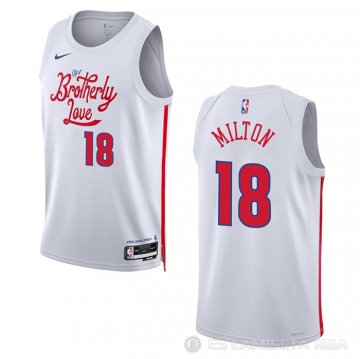 Camiseta Shake Milton #18 Philadelphia 76ers Ciudad 2022-23 Blanco