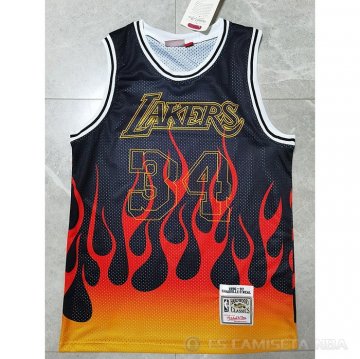 Camiseta Shaquille O'neal NO 34 Los Angeles Lakers Flames Negro