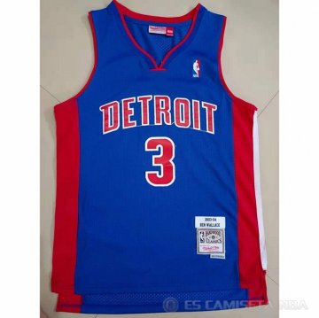 Camiseta Ben Wallace NO 3 Detroit Pistons Mitchell & Ness 2003-04 Azul