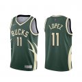 Camiseta Brook Lopez NO 11 Milwaukee Bucks Earned 2020-21 Verde