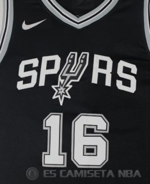 Camiseta Gasol #16 San Antonio Spurs Autentico 2017-18 Negro