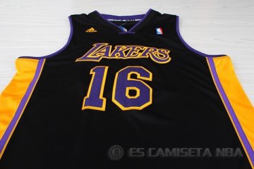 Camiseta Gasol #16 Los Angeles Lakers Negro Violeta