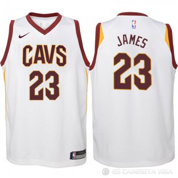 Camiseta James #23 Cleveland Cavaliers Autentico Nino 2017-18 Blanco