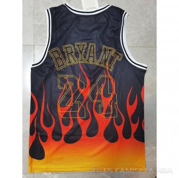 Camiseta Kobe Bryant NO 24 Los Angeles Lakers Flames Negro