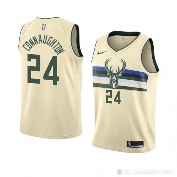 Camiseta Pat Connaughton #24 Milwaukee Bucks Ciudad 2018 Crema