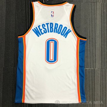 Camiseta Russell Westbrook NO 0 Oklahoma City Thunder Association Blanco