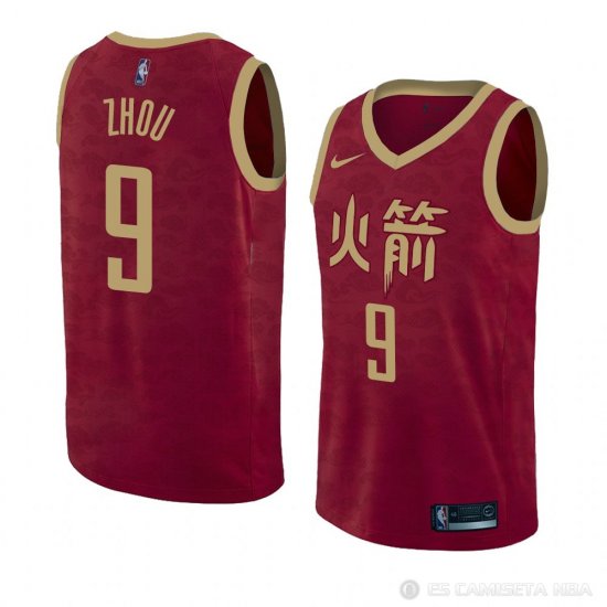 Camiseta Zhou Qi #9 Houston Rockets Ciudad 2018-19 Rojo - Haga un click en la imagen para cerrar