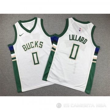 Camiseta Damian Lillard #0 Milwaukee Bucks Nino Association 2022-23 Blanco