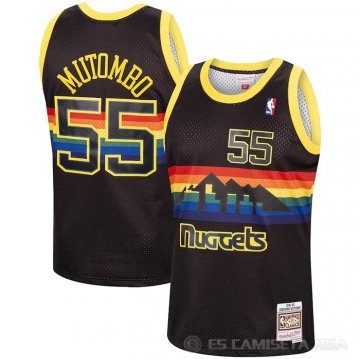 Camiseta Dikembe Mutombo NO 55 Denver Nuggets Mitchell & Ness 1991-92 Negro