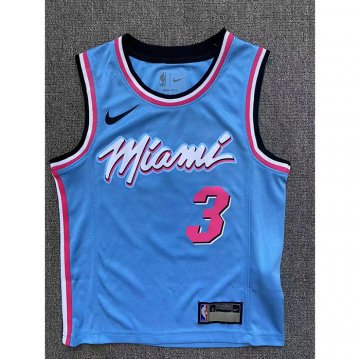 Camiseta Dwyane Wade #3 Miami Heat Nino Ciudad Azul