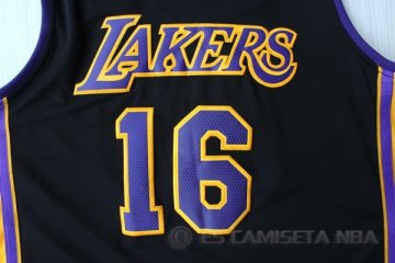 Camiseta Gasol #16 Los Angeles Lakers Negro Violeta