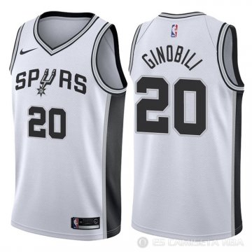 Camiseta Ginobili #20 San Antonio Spurs Autentico 2017-18 Blanco