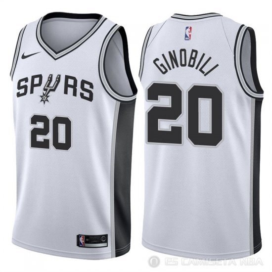 Camiseta Ginobili #20 San Antonio Spurs Autentico 2017-18 Blanco - Haga un click en la imagen para cerrar