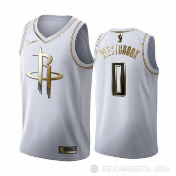 Camiseta Russell Westbrook #0 Golden Edition Houston Rockets Blanco