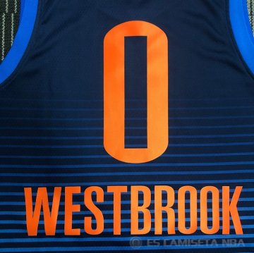 Camiseta Russell Westbrook NO 0 Oklahoma City Thunder Statement Azul