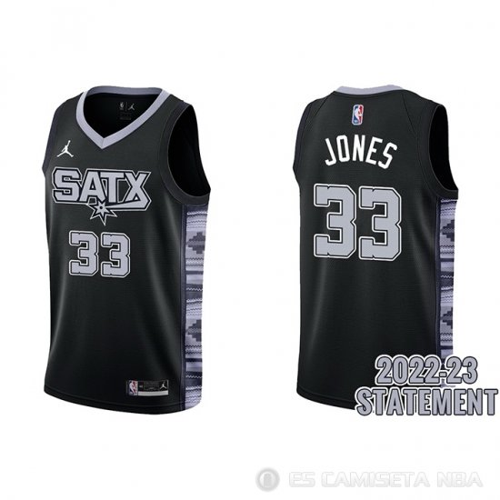 Camiseta Tre Jones #33 San Antonio Spurs Statement 2022-23 Negro - Haga un click en la imagen para cerrar