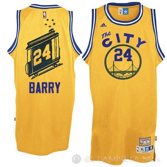 Camiseta Barry #24 Golden State Warriors Retro City Bus Amarillo - Haga un click en la imagen para cerrar