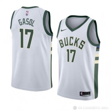 Camiseta Bucks Pau Gasol #17 Milwaukee Bucks Association 2018 Blanco